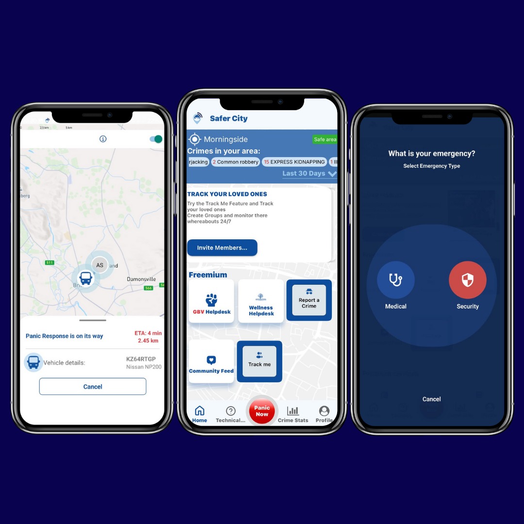 Safer City GO consumer app — panic, crime intelligence, family tracking